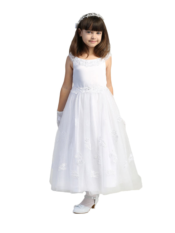 Lito Little Girls White Glitter Tulle Embroidered Appliques Communion Dress 6 - SophiasStyle.com